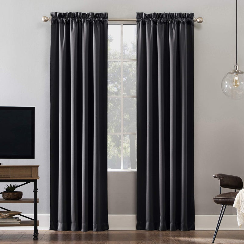 Sun Zero Oslo Theater Grade Extreme Total Blackout Rod Pocket Curtain Panel, 52" x 95", Coal - Image 1